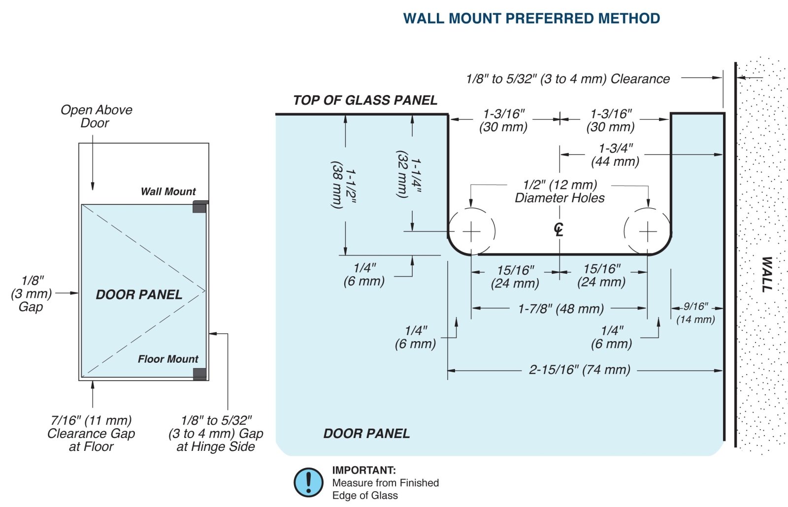 FHC - FHC Patriot Beveled Pivot Hinge L - Wall Mount 3/8" Glass - PAT90BN