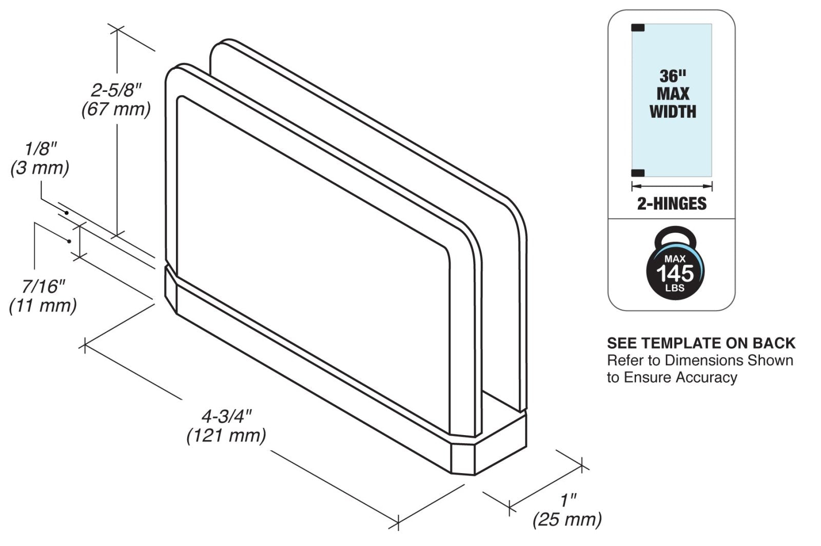 FHC - FHC Patriot Grande Series Top Or Bottom Beveled Pivot Hinge for 1/2" Glass - PATGS01BN