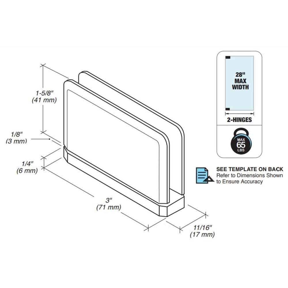 FHC - FHC Patriot Mini Pivot Hinge For Top Or Bottom For 1/4" Glass - PATJR01BN