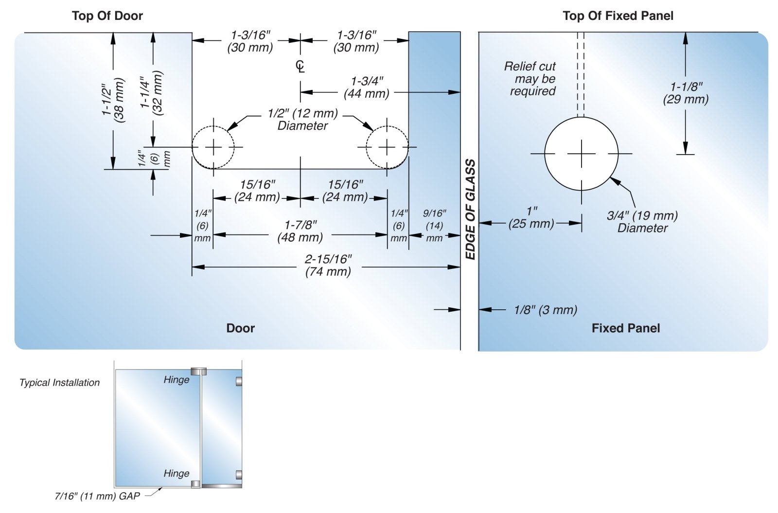 FHC - FHC Patriot Top/Bottom Mount Pivot With Attached U - Clamp For 3/8" Glass - PAT07BN