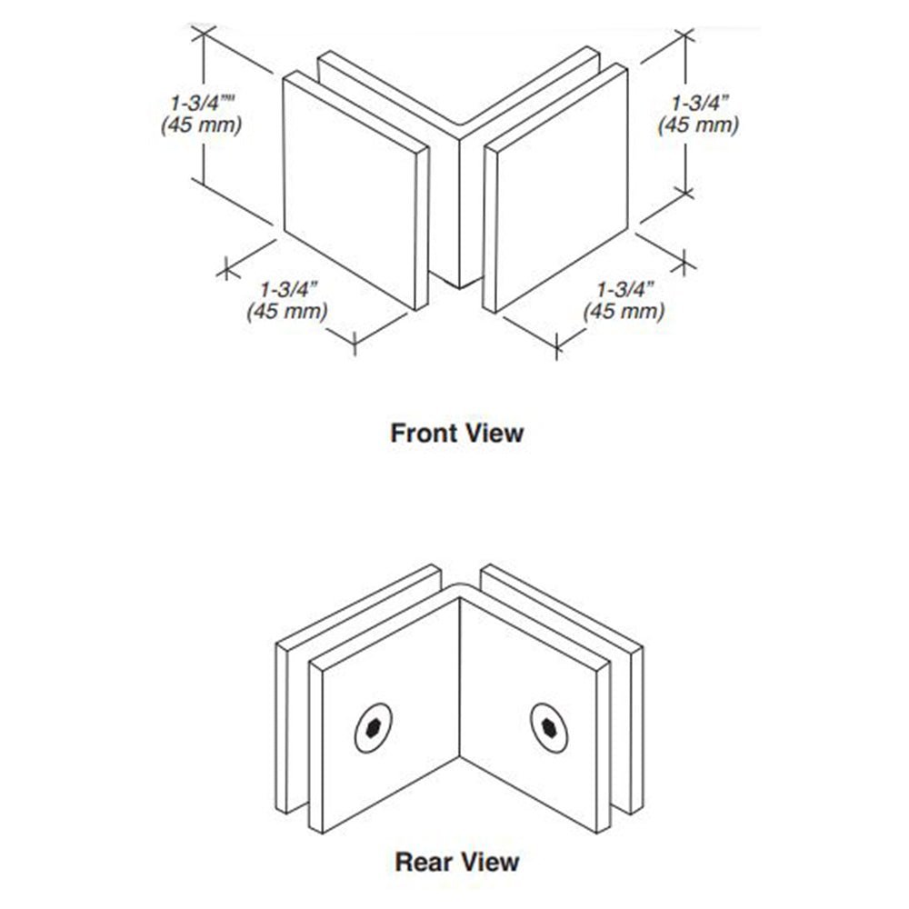 FHC FHC Open Face Square - 90 Degree Glass Clamp For 3/8" And 1/2" Glass CSU0F90BN