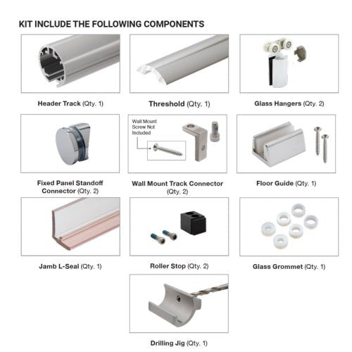 FHC FHC Pacifica Sliding Kit 3/8" Glass PSK84BN