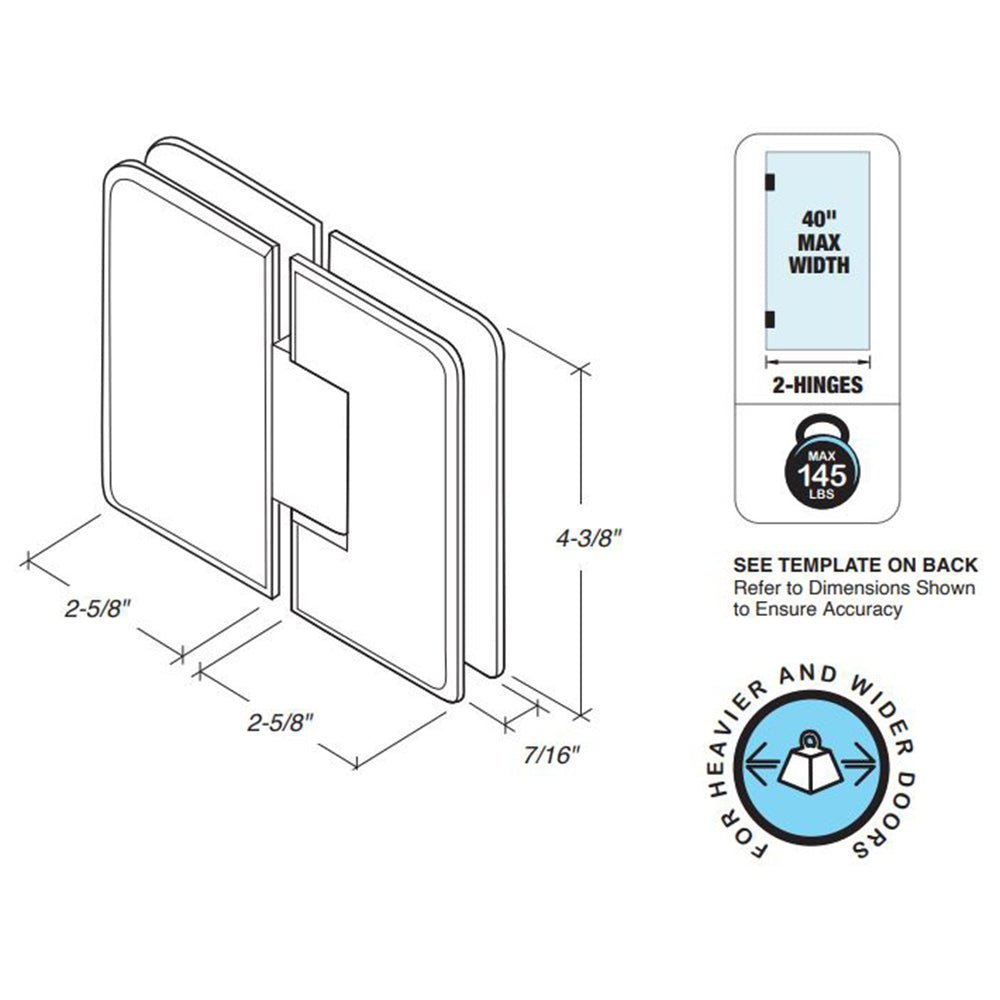 FHC FHC Pasadena HD Beveled Glass To Glass 180 Degree Hinge PAS180BN