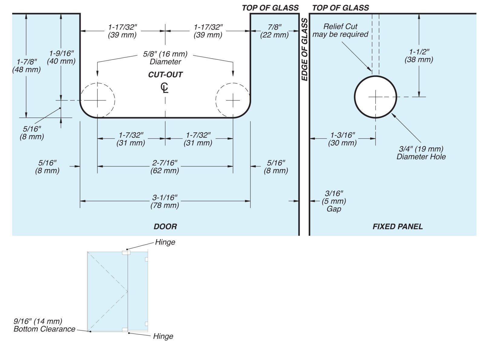 FHC FHC Patriot Grande Pivot Hinge With Attached U - Clamp For 1/2" Glass PATGS07BN