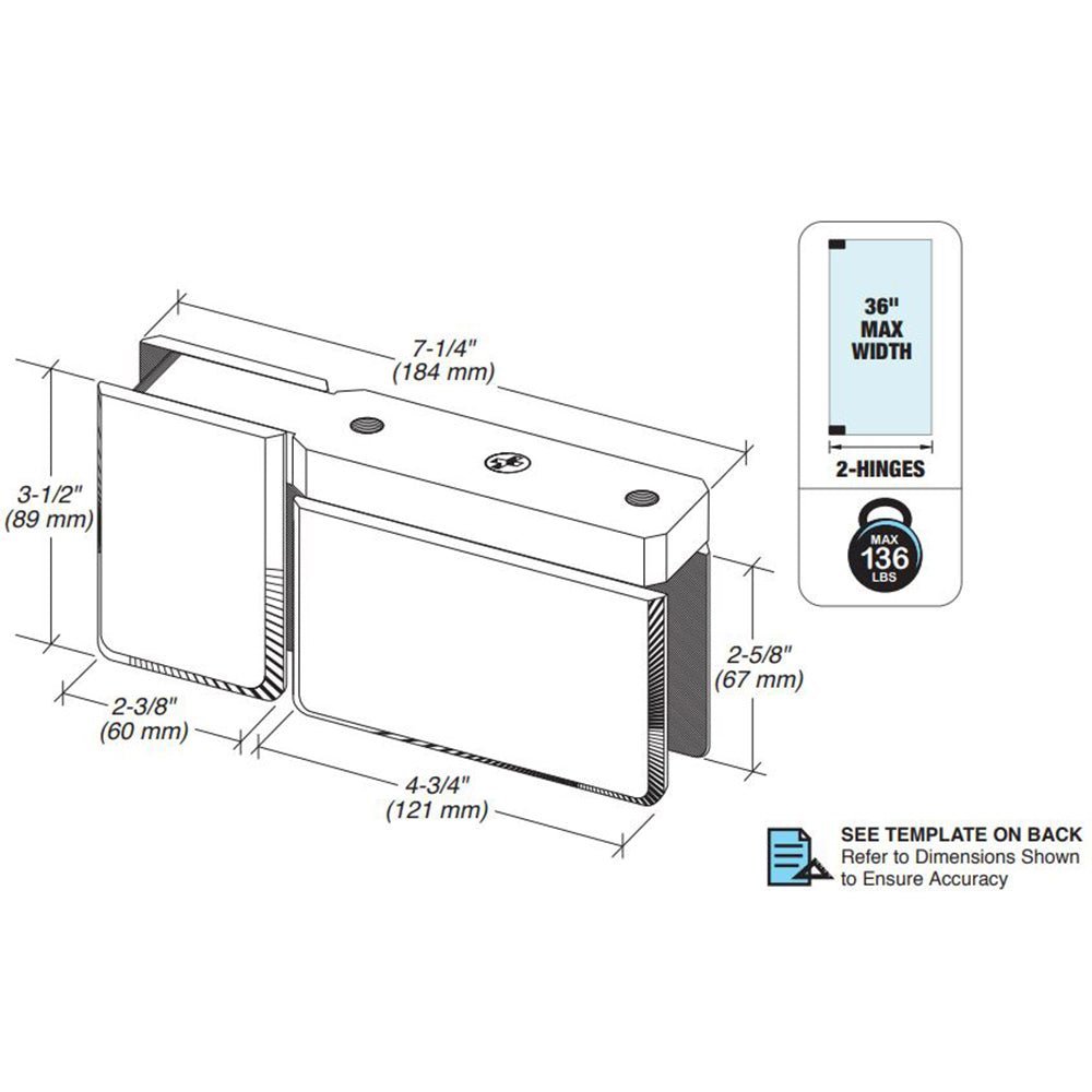 FHC FHC Patriot Grande Pivot Hinge With Attached U - Clamp For 1/2" Glass PATGS07BN