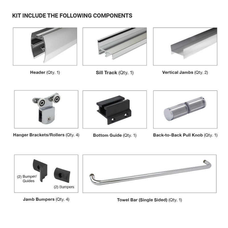 FHC FHC Premium Shower Door Sliding Kit For 3/8" Glass 60" X 72" Long PDK38BN