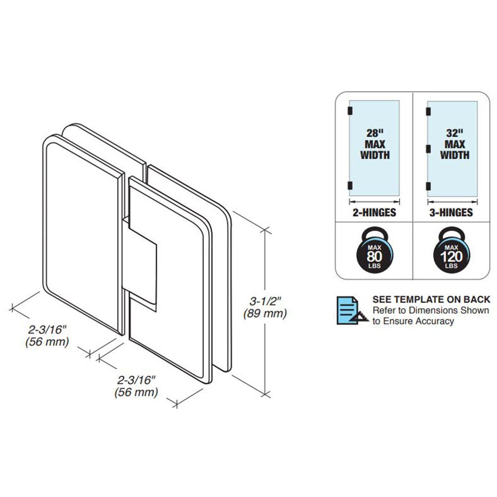 FHC FHC Preston Beveled 5 Degree Positive Close Glass To Glass 180 Degree Hinge PRES580BN