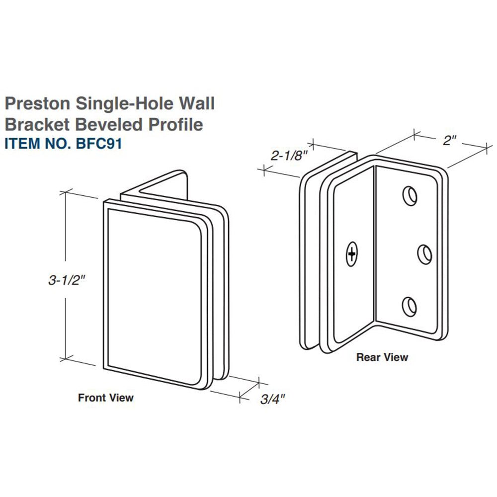 FHC FHC Preston Glass Clamp Beveled - Flange Mount BFC91BN