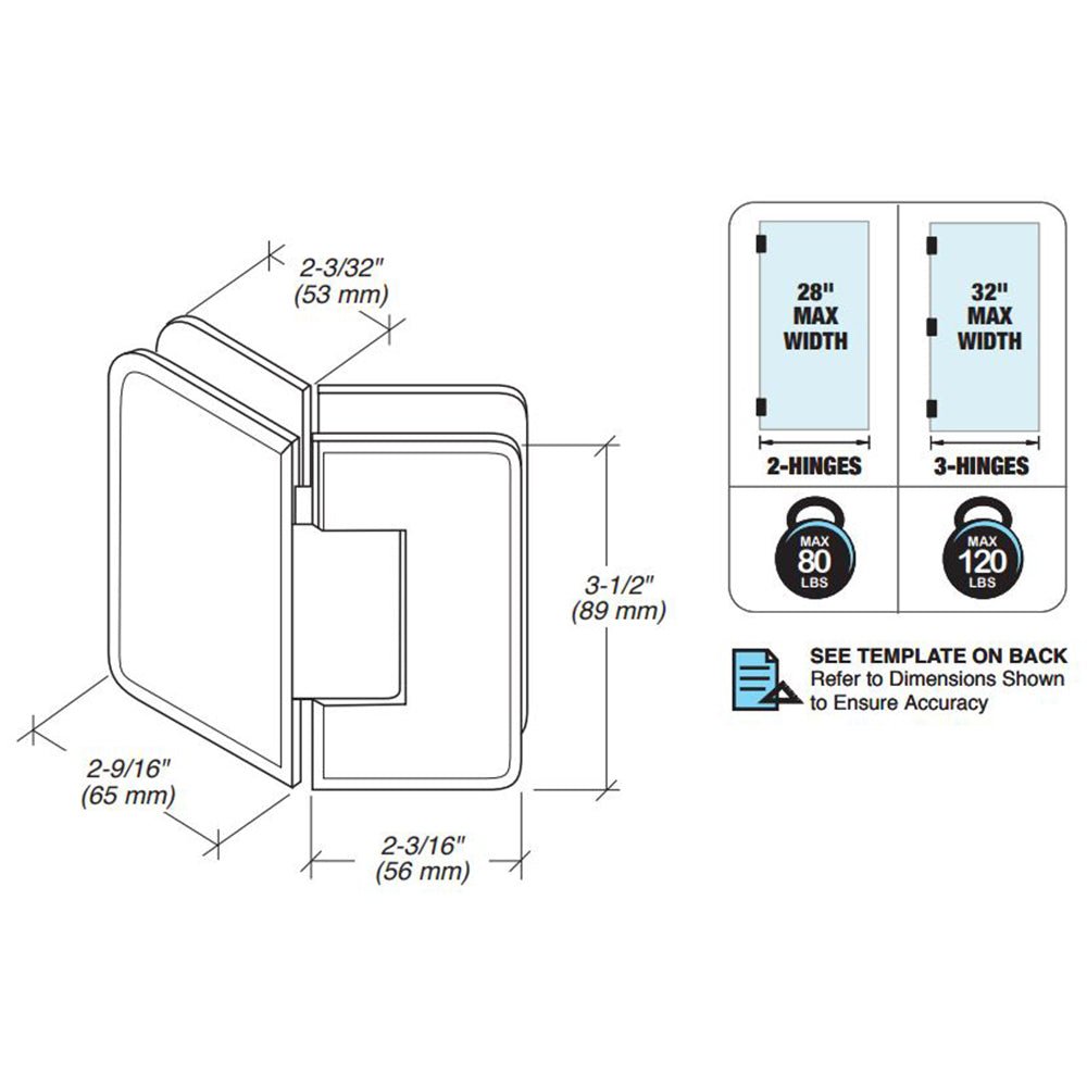 FHC FHC Preston Series 135 Degree Adjustable Glass - To - Glass Hinge For 3/8" To 1/2" Glass PRESA135BN