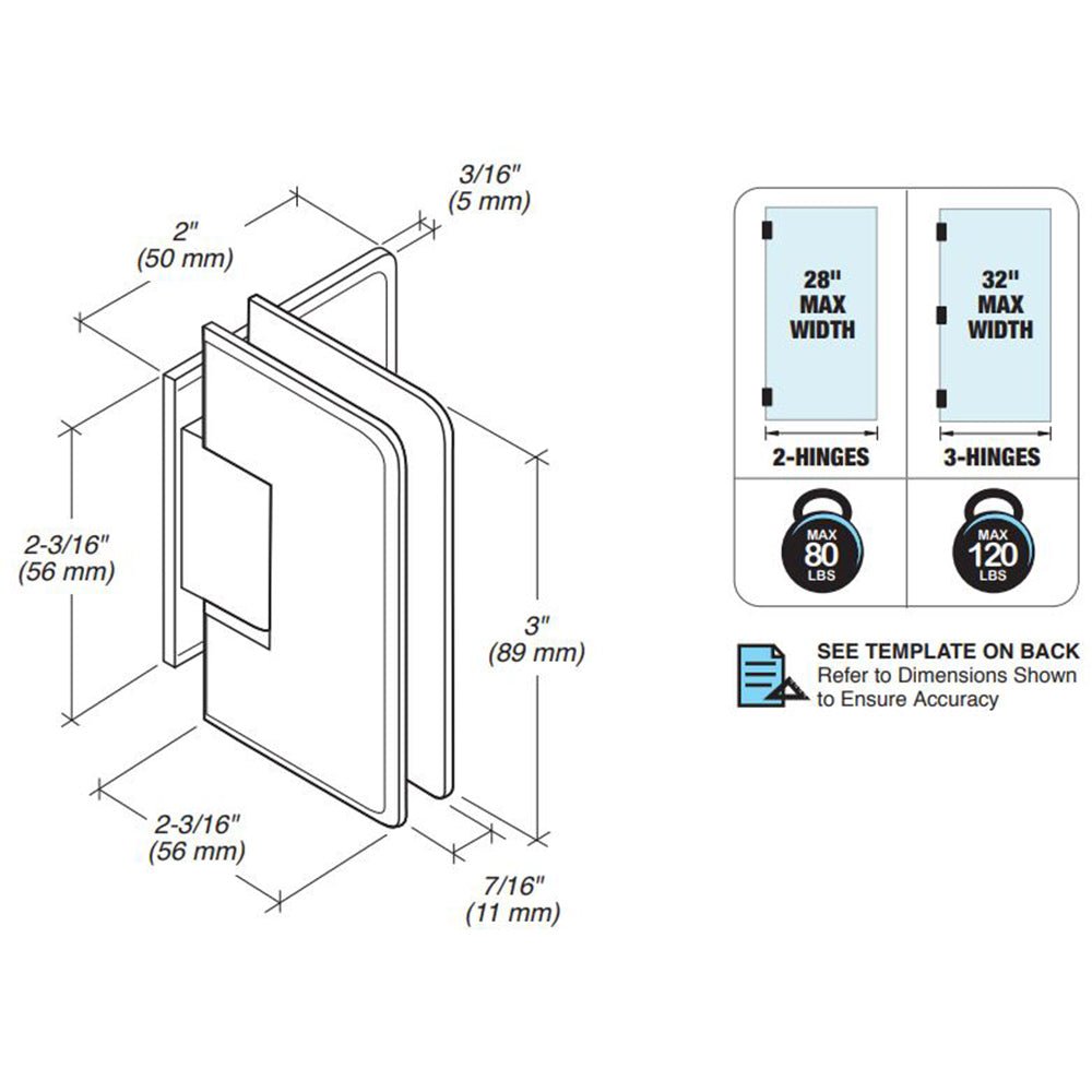 FHC FHC Preston Square Wall Mount Offset Short Back Plate Hinge PRES06BN