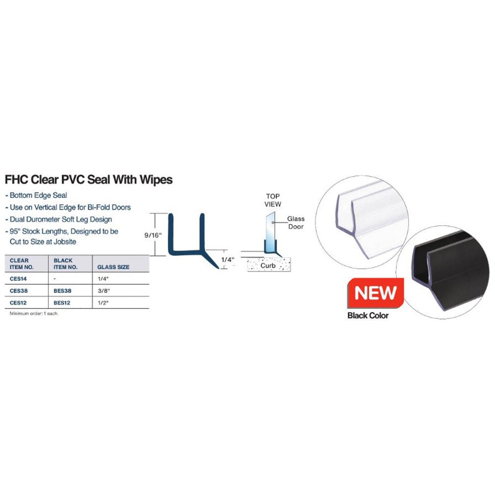 FHC FHC PVC Bottom Seal U Seal with Wipes for 1/4, 2/8 or 1/2" Glass CES38