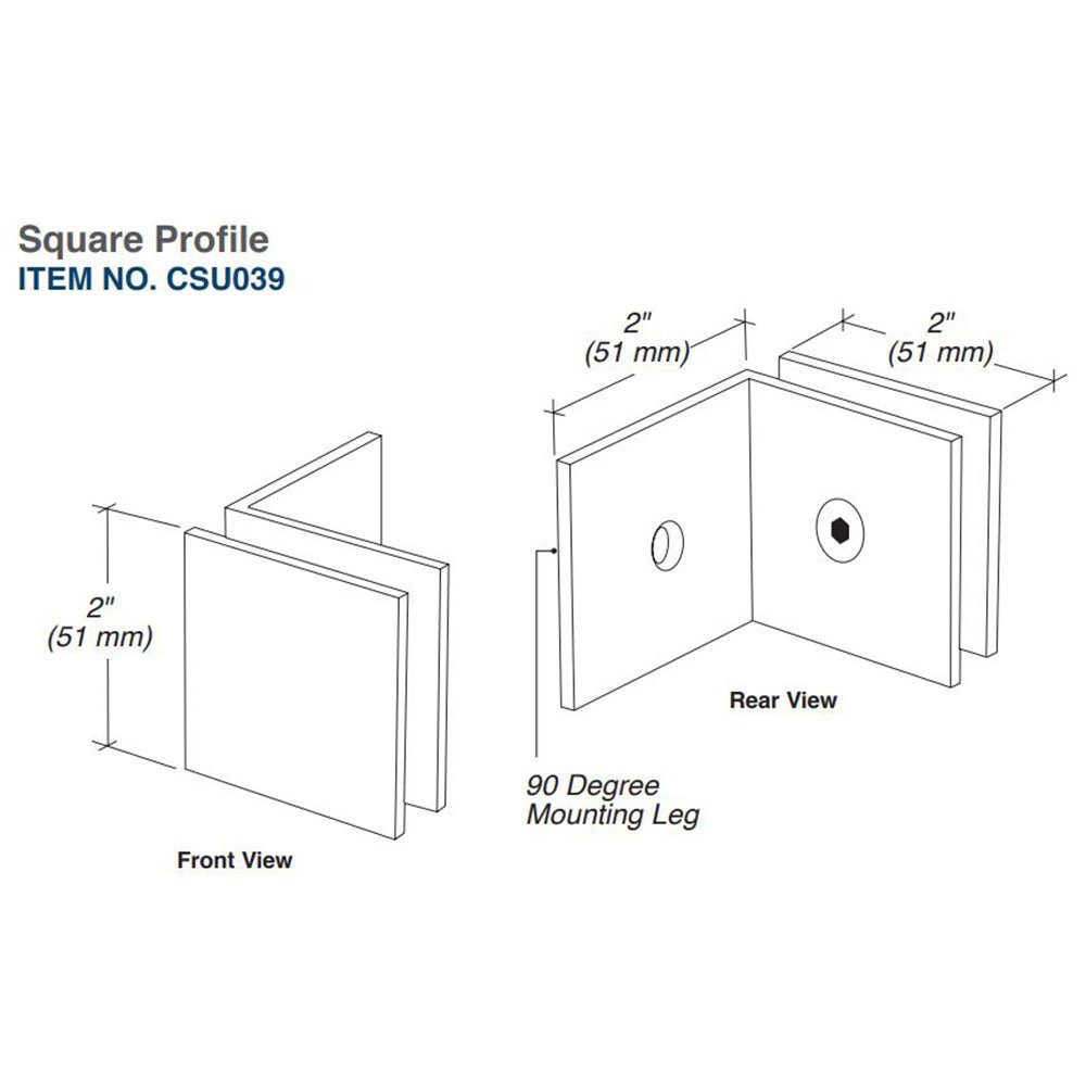 FHC FHC Square Wall Mount Glass Clamps With Large Leg CSU039BN