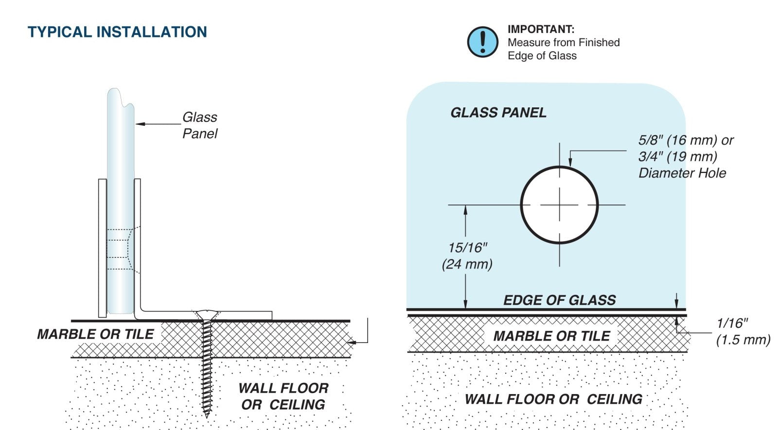 FHC FHC Square Wall Mount Glass Clamps With Large Leg CSU039BN