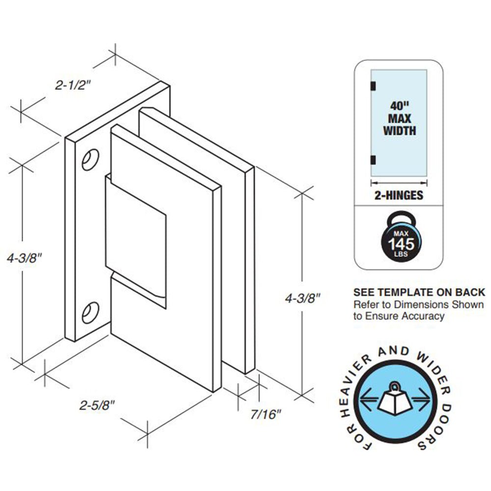 FHC FHC Valore HD Series Wall Mount Hinge - Full Back Plate VALF1BN