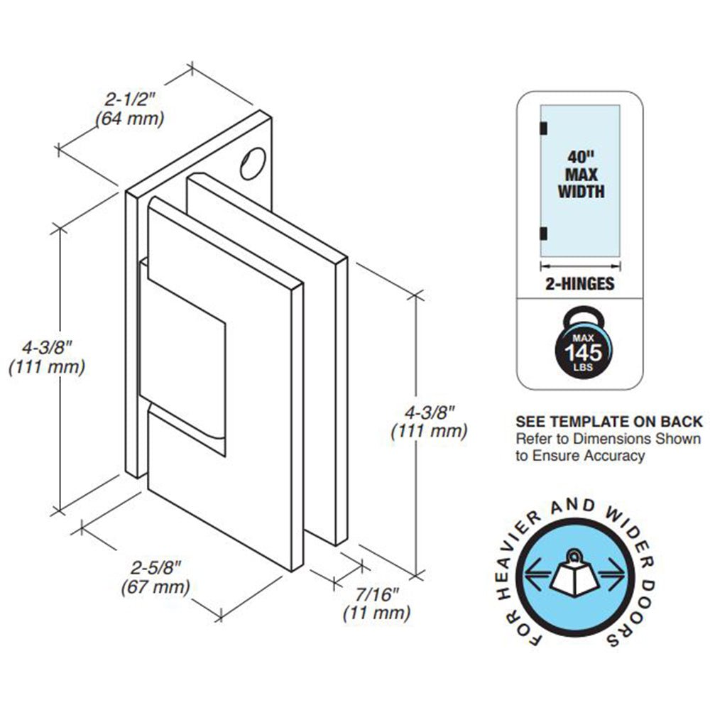 FHC FHC Valore Square Wall Mount Hinge Offset Back Plate VAL03BN