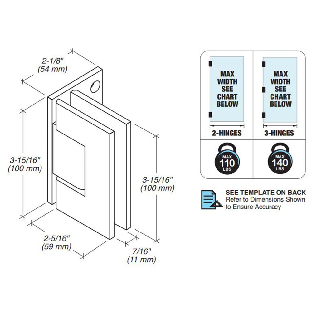 FHC FHC Venice Adjustable Square Wall Mount Hinge Full Offset Back Plate VENA05BN