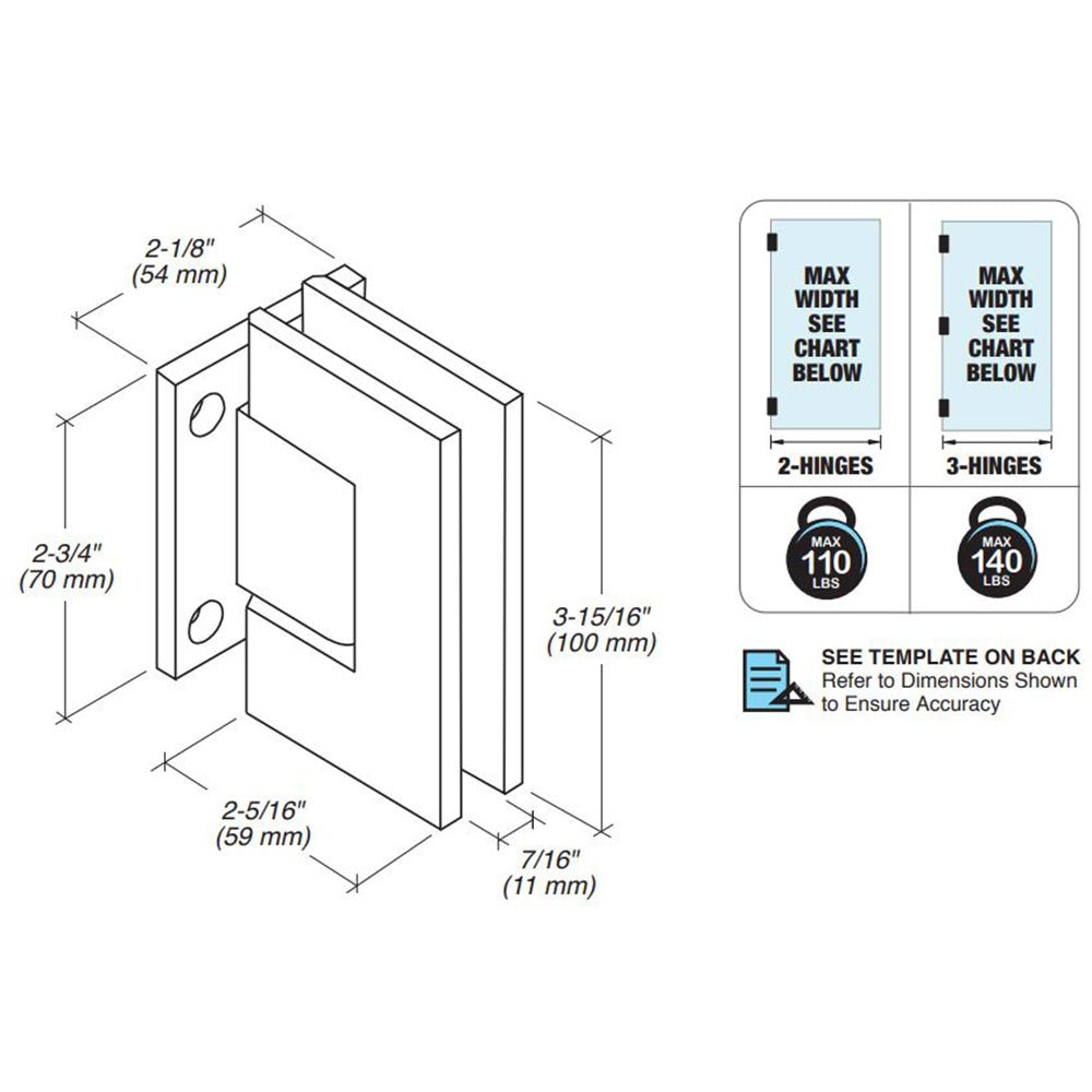 FHC FHC Venice Adjustable Square Wall Mount Hinge Short Back Plate VENAS2BN