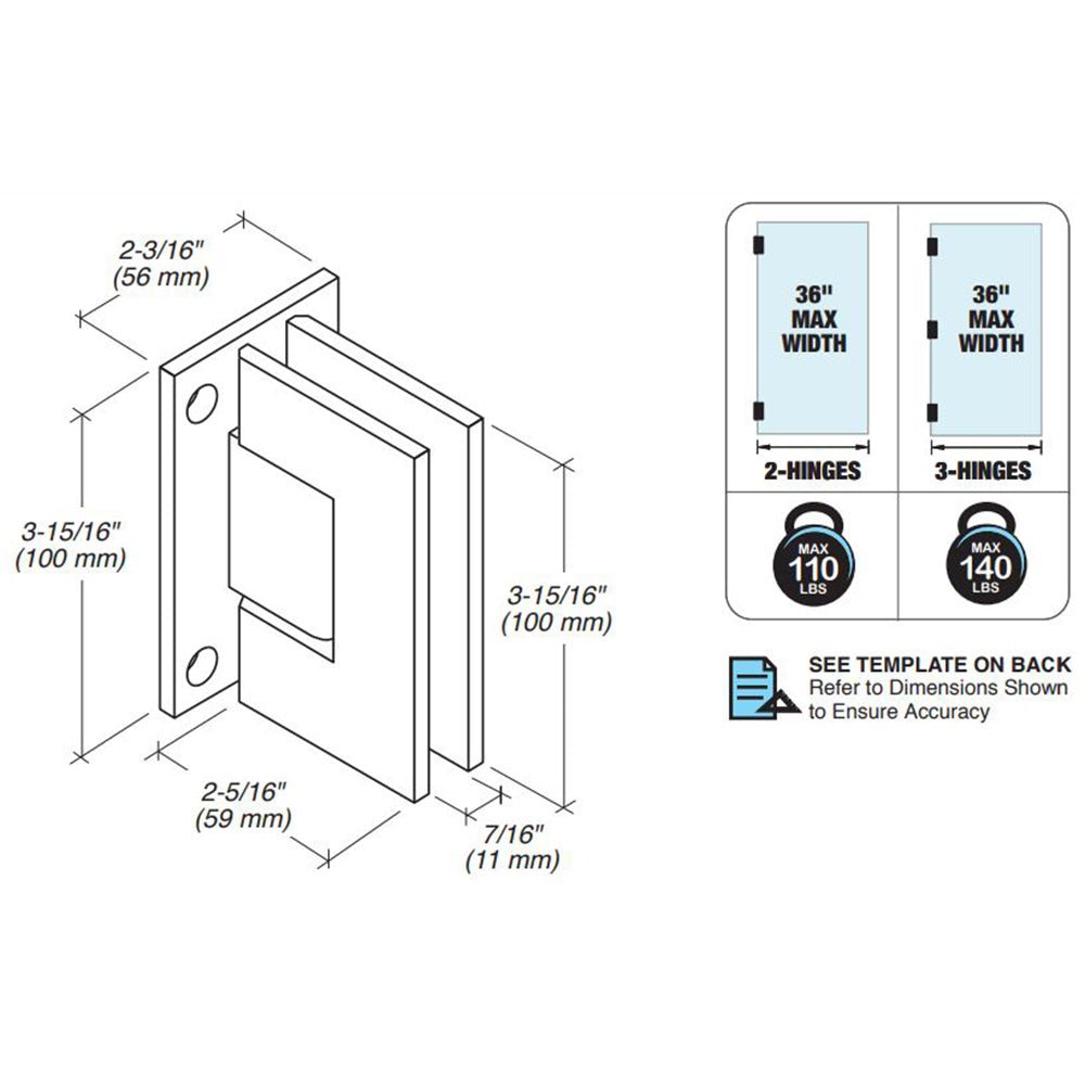 FHC FHC Venice H Back Plate Wall Mount Hinge For 3/8" Or 1/2" Glass VENHF1BN