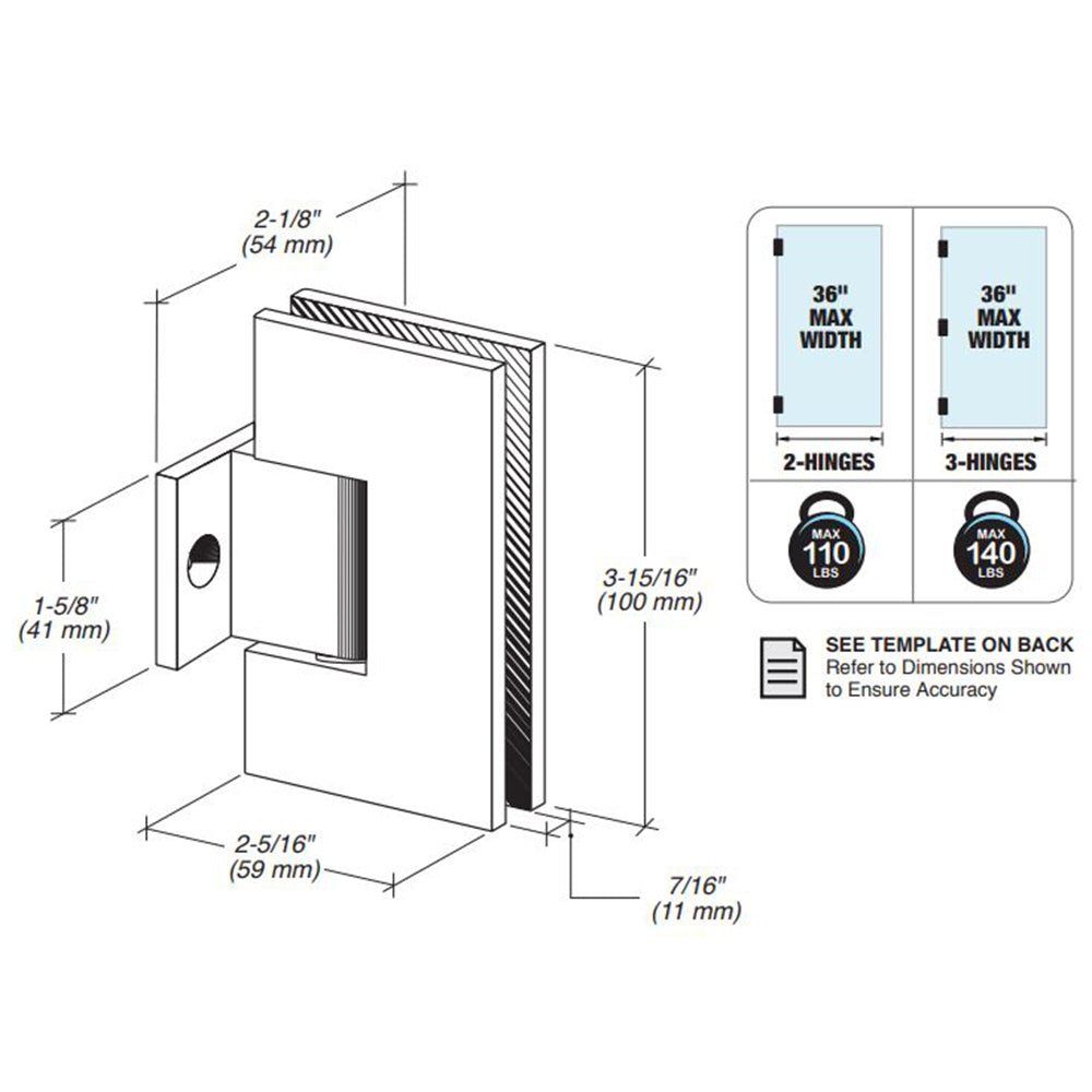 FHC FHC Venice Pony Wall Mount Hinge For 3/8" Or 1/2" Glass VEN280BN