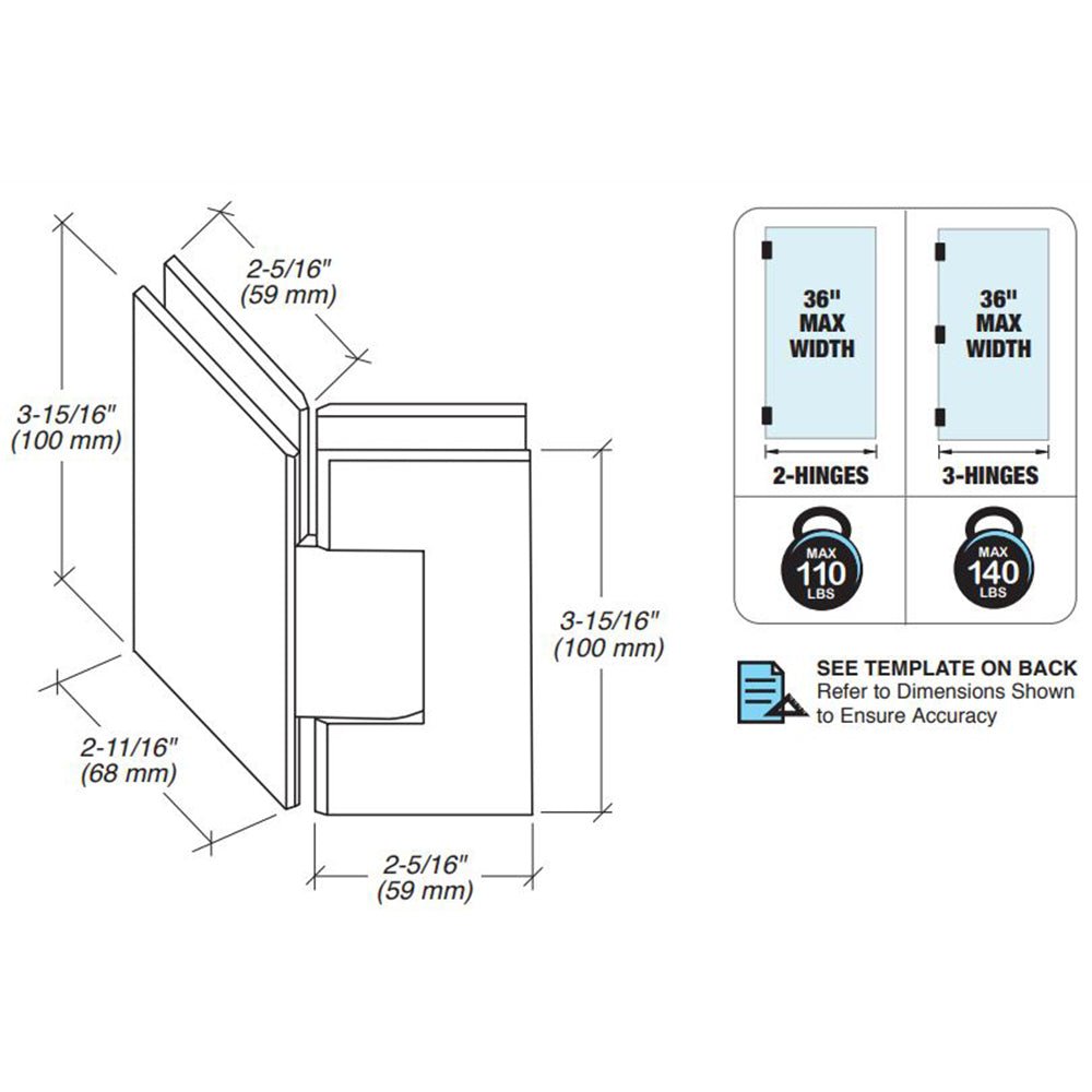 FHC FHC Venice Series 135 Deg Adjustable Glass - To - Glass Hinge For 3/8" To 1/2" Glass VENA135BN