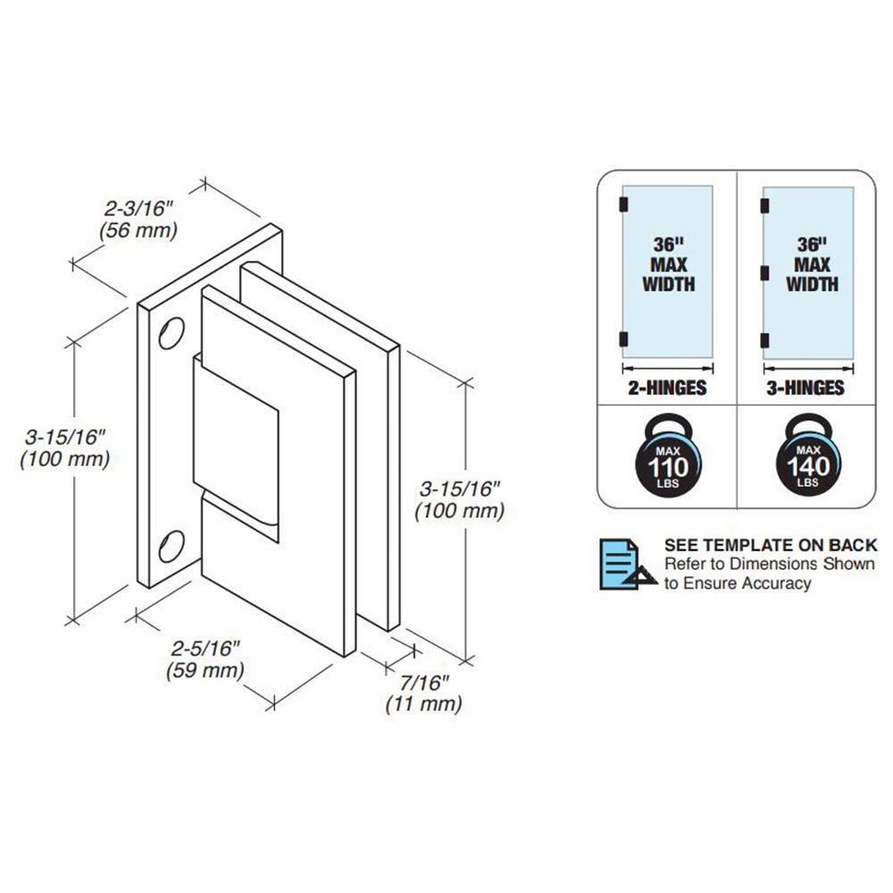 FHC FHC Venice Series Wall Mount Hinge - Full Back Plate VENF1BN