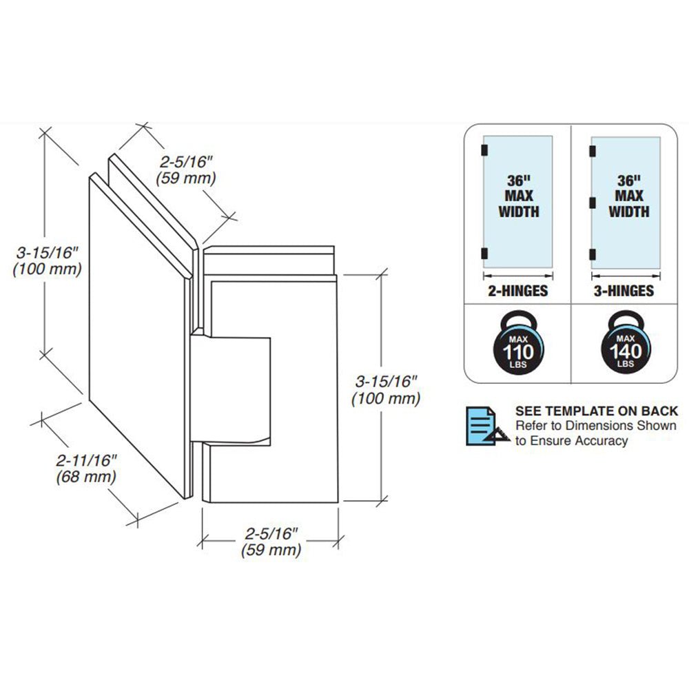 FHC FHC Venice Square 5 Degree Positive Close Glass To Glass 135 Degree Hinge VEN535BN