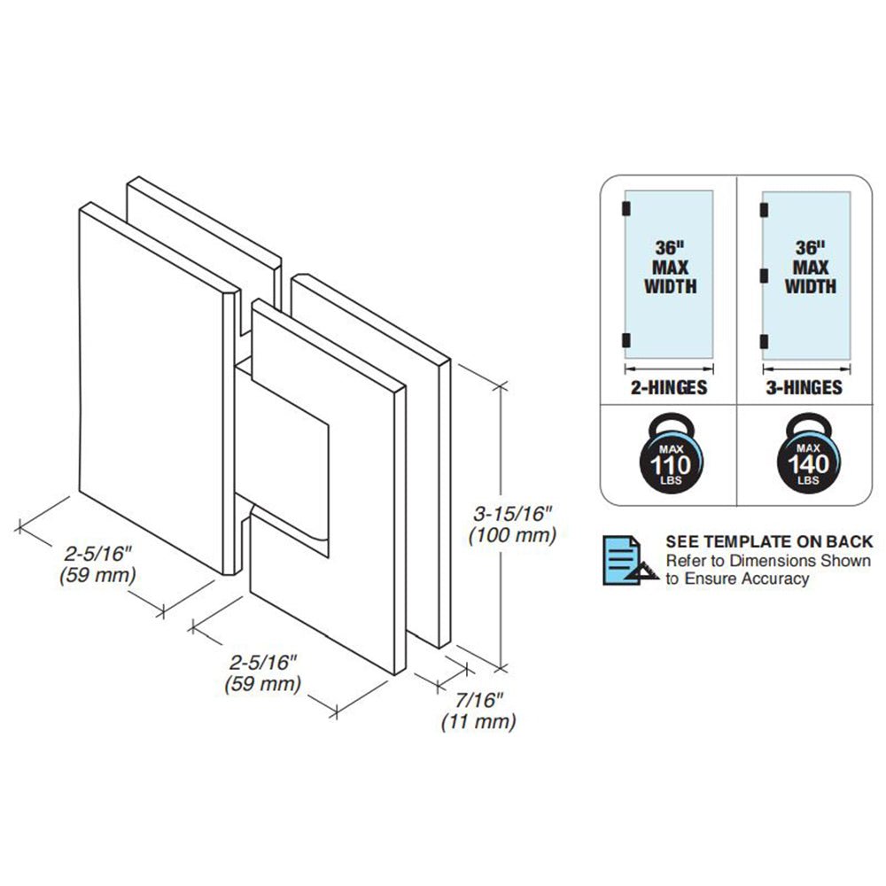 FHC FHC Venice Square 5 Degree Positive Close Glass To Glass 180 Degree Hinge VEN580BN