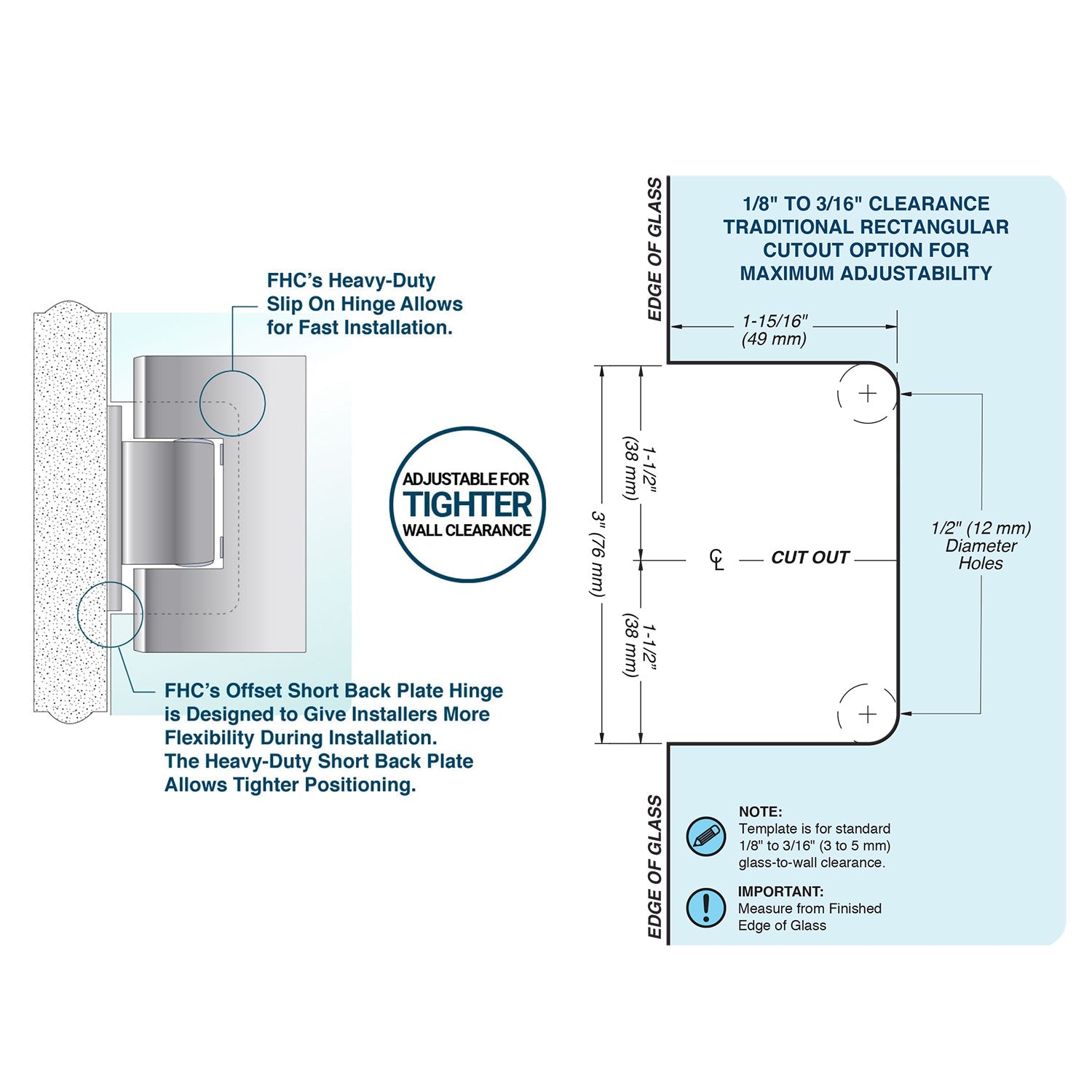 FHC FHC Venice Square 5 Degree Positive Close Offset Short Back Plate Wall Mount Hinge VENS05BN