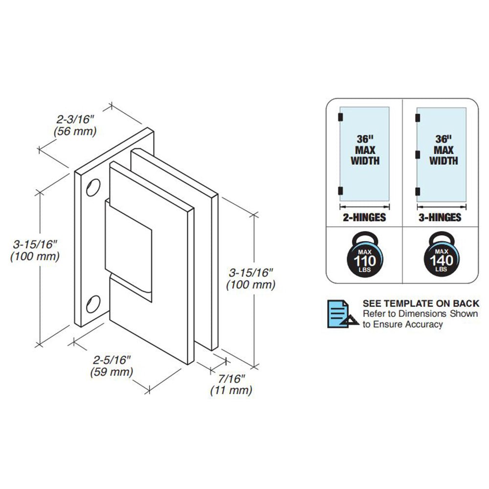 FHC FHC Venice Square 5 Degree Positive Close Wall Mount Hinge Full Back Plate VENF5BN