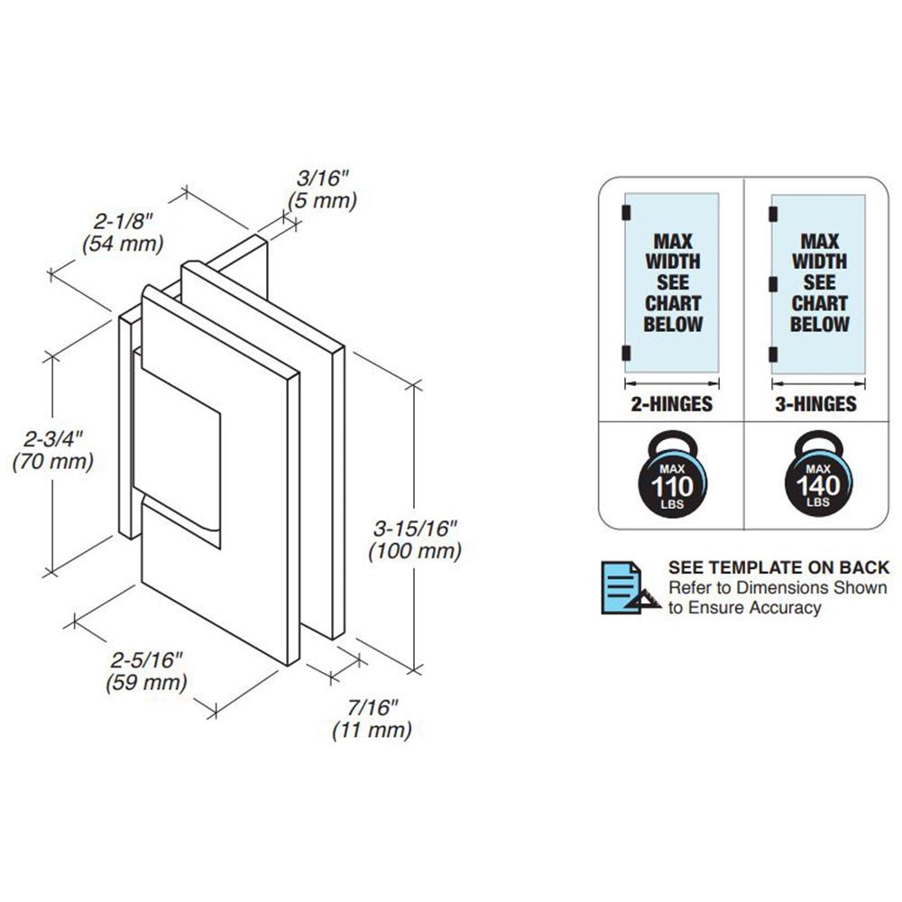 FHC FHC Venice Square Wall Mount Hinge Offset Short Back Plate VEN06BN