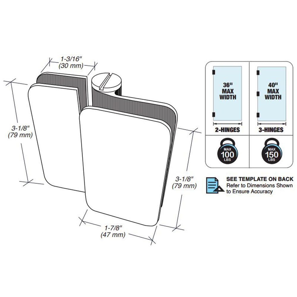 FHC FHC Zephyr 180 Degree Glass - To - Glass Inswing Or Bifold Outswing Hinge For 3/8" Glass ZEP02BS