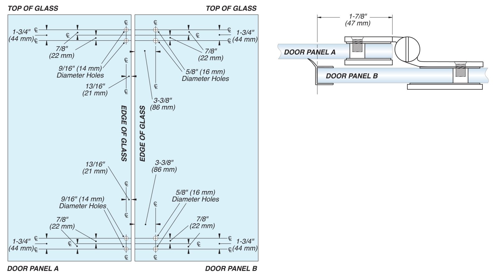 FHC FHC Zephyr 180 Degree Glass - To - Glass Inswing Or Bifold Outswing Hinge For 3/8" Glass ZEP02BS