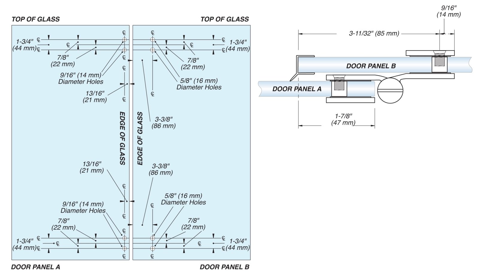 FHC FHC Zephyr 180 Degree Glass - To - Glass Outswing Or Bifold Inswing Hinge For 3/8" Glass ZEP01BS