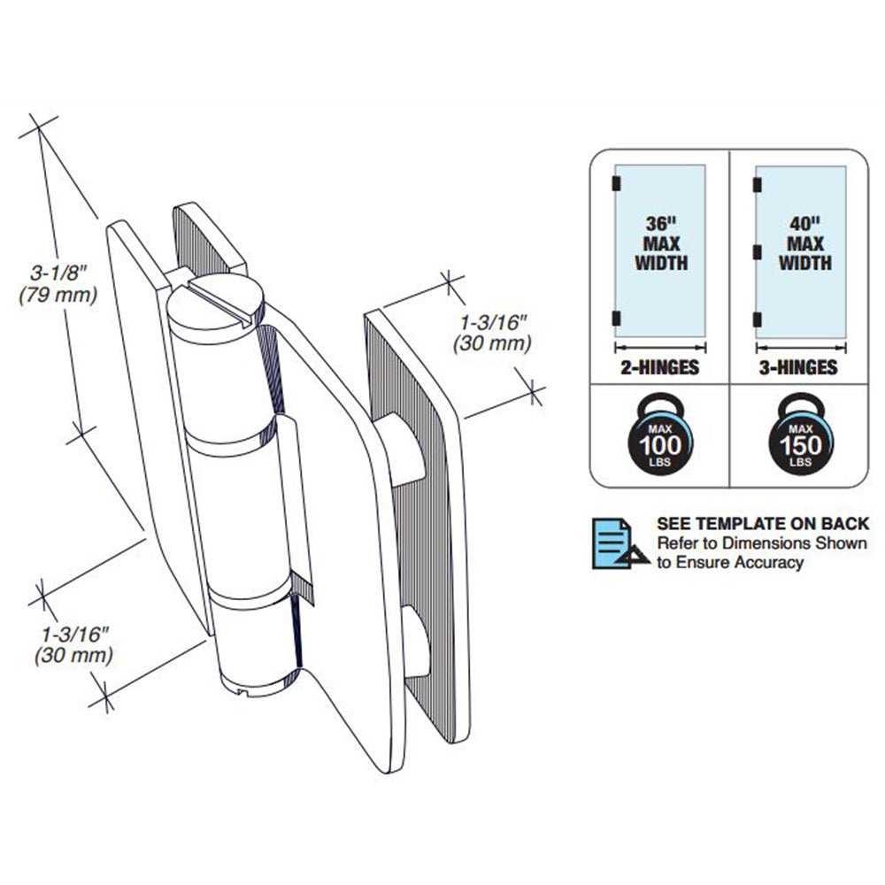 FHC FHC Zephyr 180 Degree Glass - To - Glass Outswing Or Bifold Inswing Hinge For 3/8" Glass ZEP01BS