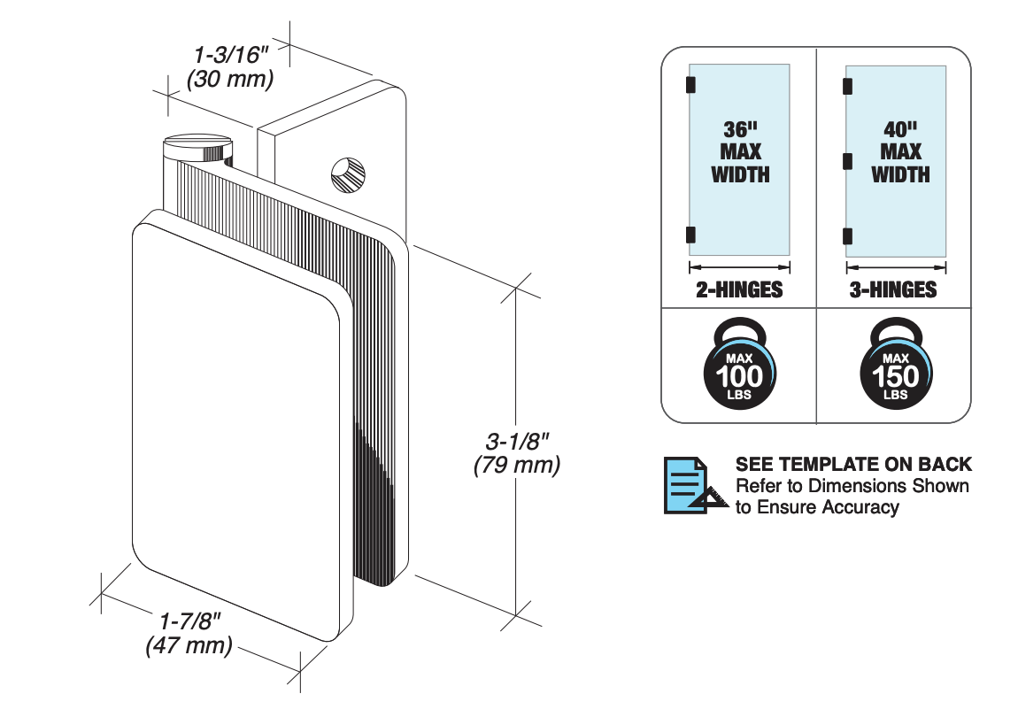 FHC FHC Zephyr Wall Mount Inswing Hinge For 3/8" Glass ZEP03BS