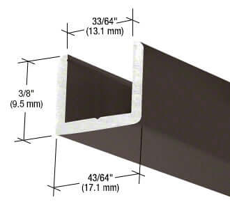 CRL Frameless Shower Door Aluminum Regular U - Channel for Thick Glass - 144 Inch D6310RB