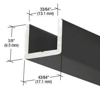 CRL Frameless Shower Door Aluminum Regular U - Channel for Thick Glass - 144 Inch D6310RB