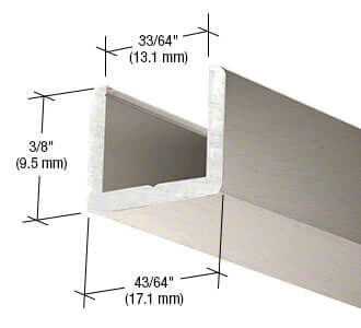 CRL Frameless Shower Door Aluminum Regular U - Channel for Thick Glass - 144 Inch D6310RB