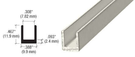 CRL Frameless Shower Door Aluminum Regular U - Channel for Thick Glass - 144 Inch D631A