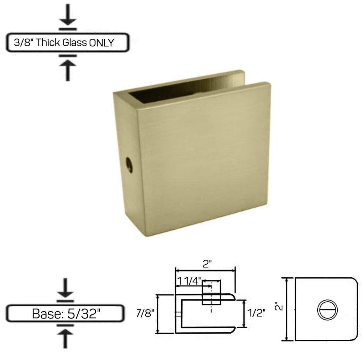 Structure Glass Solutions GCN - 4 No Fabrication Fixed Panel Glass Clamp for 3/8" Thick Glass Only GCN - 4 - Brushed Bronze