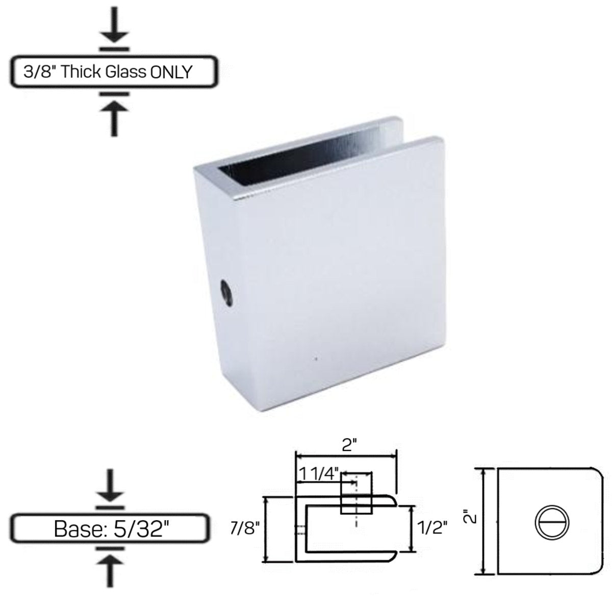 Structure Glass Solutions GCN - 4 No Fabrication Fixed Panel Glass Clamp for 3/8" Thick Glass Only GCN - 4 - Chrome