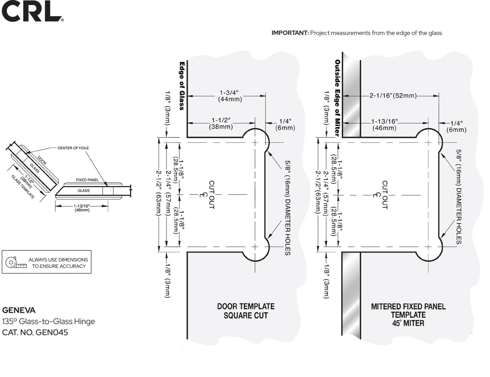 CRL Geneva 045 Series 135 Degree Glass - to - Glass Hinge GEN0450RB