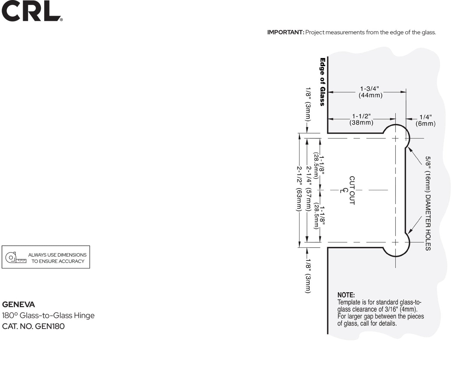 CRL Geneva 180 Series 180 Degree Glass - to - Glass Standard Hinge GEN1800RB