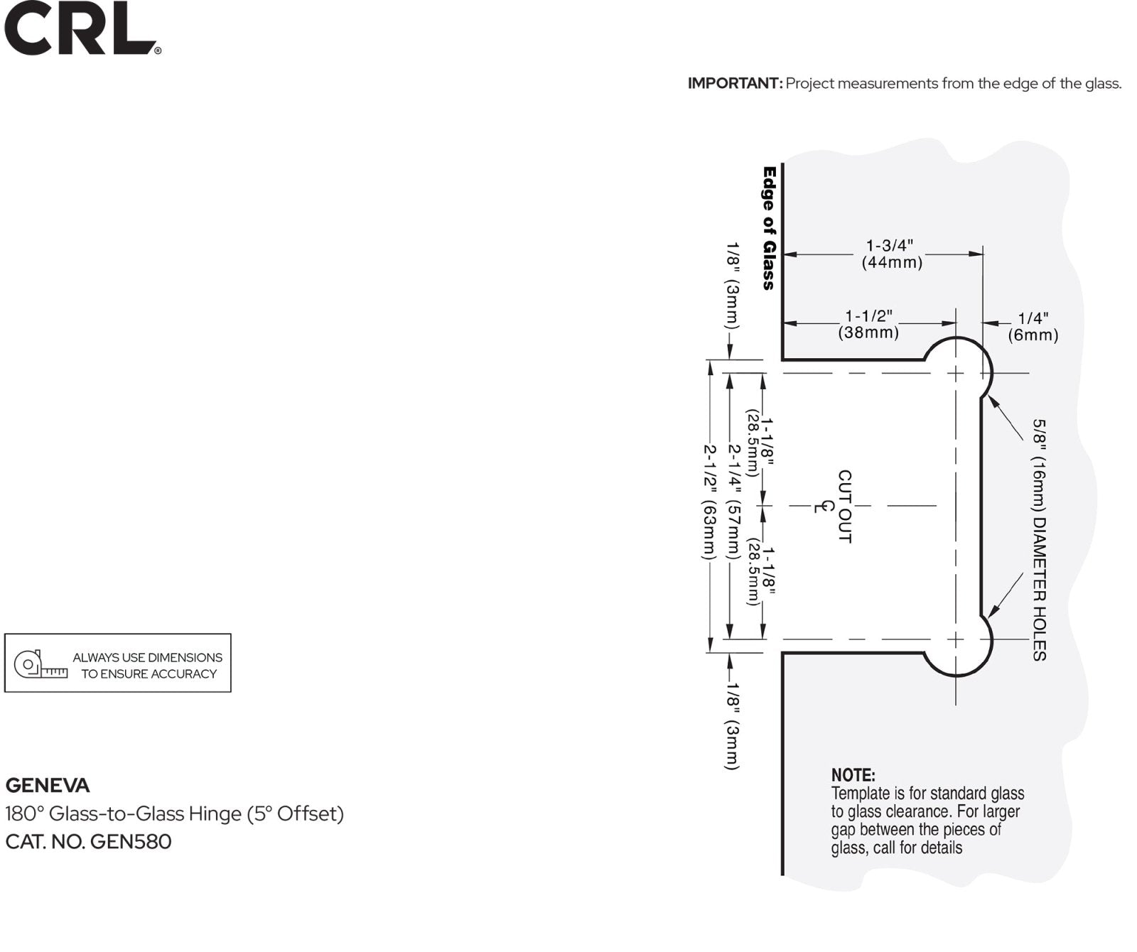 CRL Geneva 580 Series 180 Degree Glass - to - Glass Hinge with 5 Degree Offset GEN5800RB