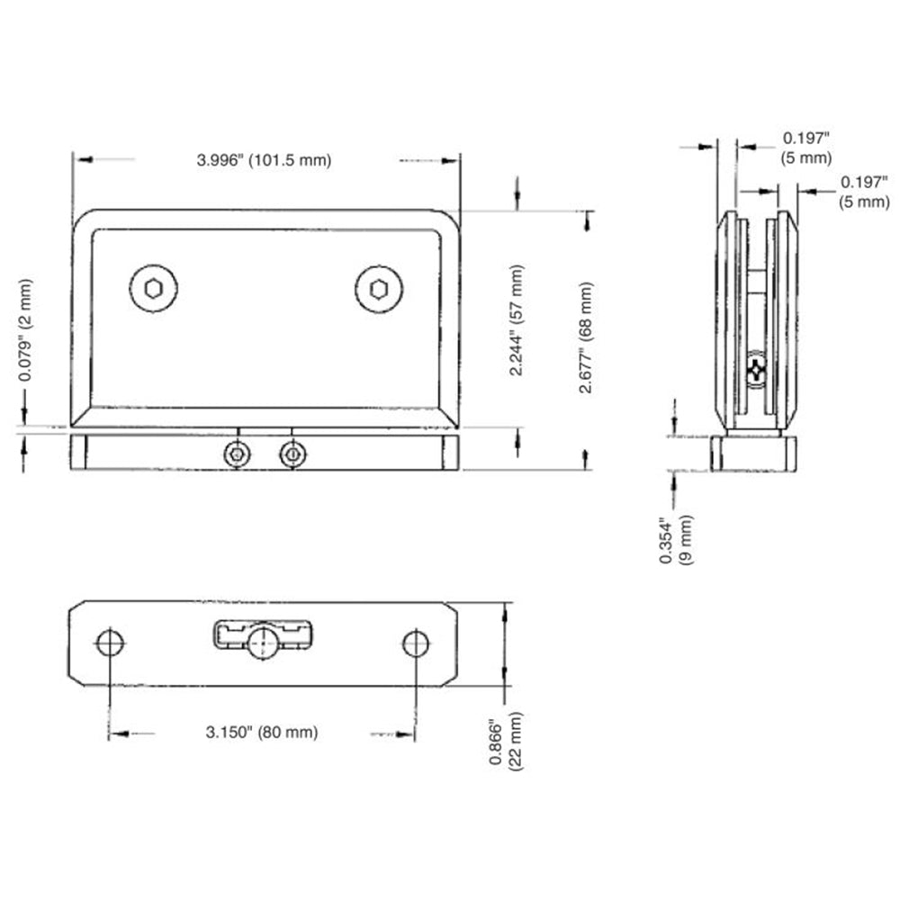 U.S. Horizon Mfg. Glass to Curb (Bottom) Beveled Pivot Montreal Series Hinge HP1VBGTCAB