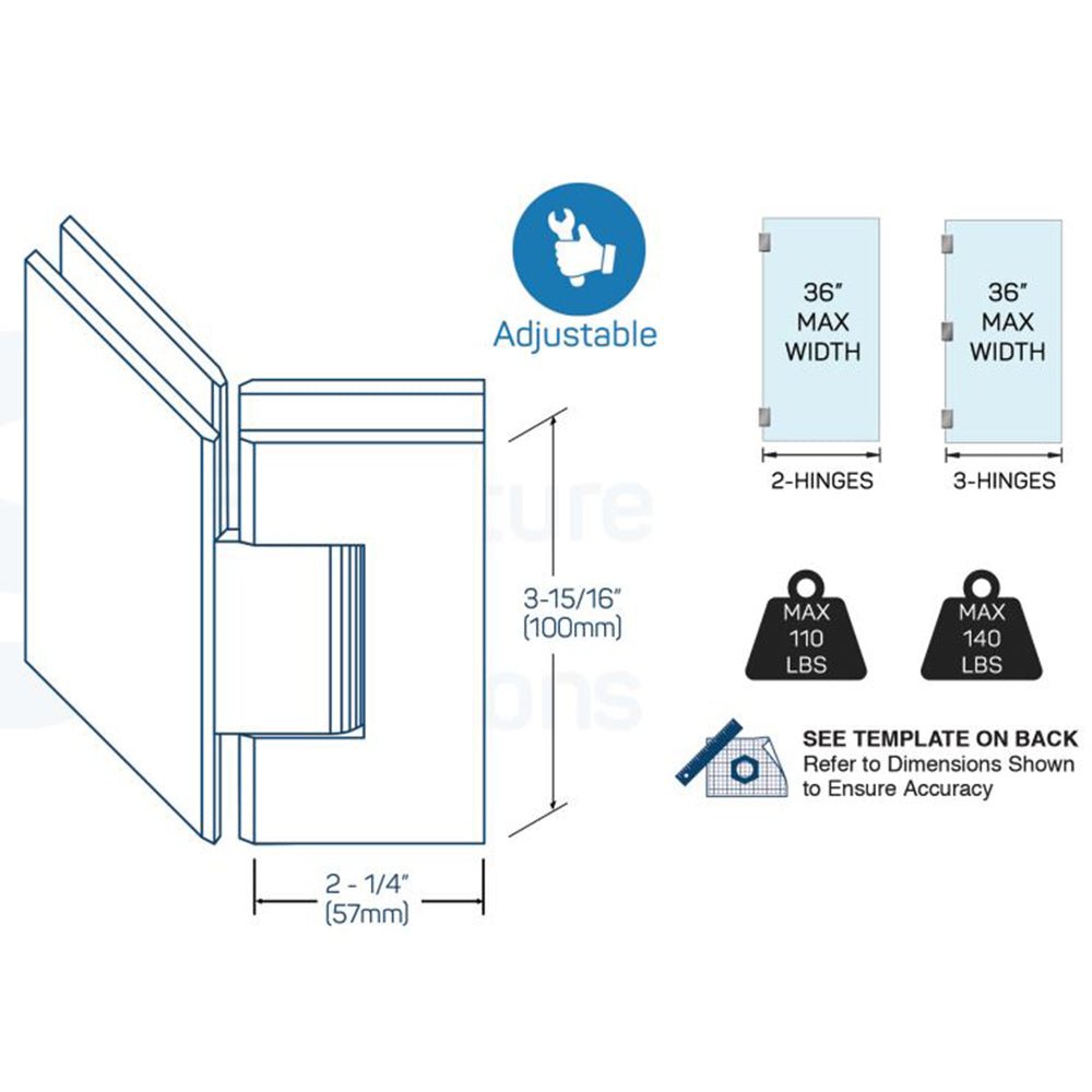 Structure Glass Solutions Heavy Duty 135° Glass to Glass Adjustable Hinge SUP - 135 - AJ - Brushed Nickel