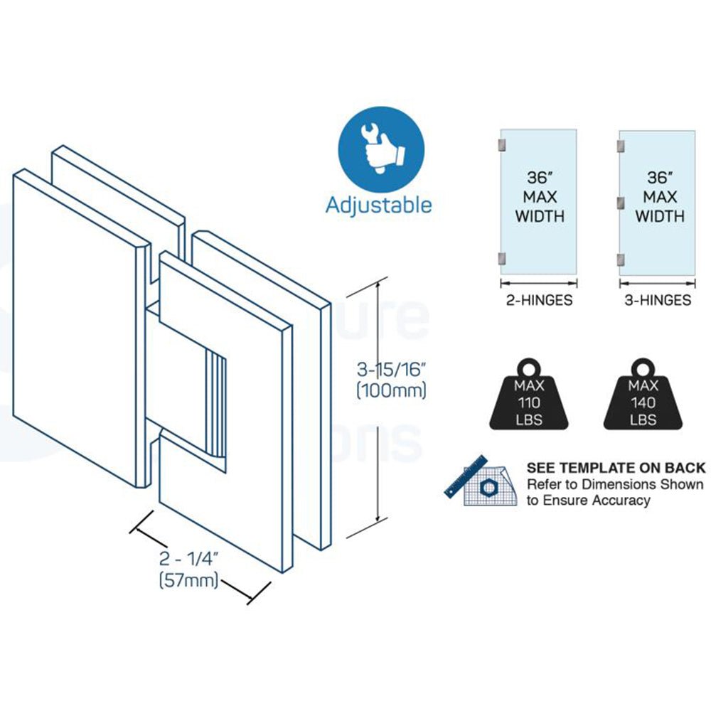 Structure Glass Solutions Heavy Duty 180° Glass to Glass Adjustable Hinge SUP - 180 - AJ - Brushed Nickel