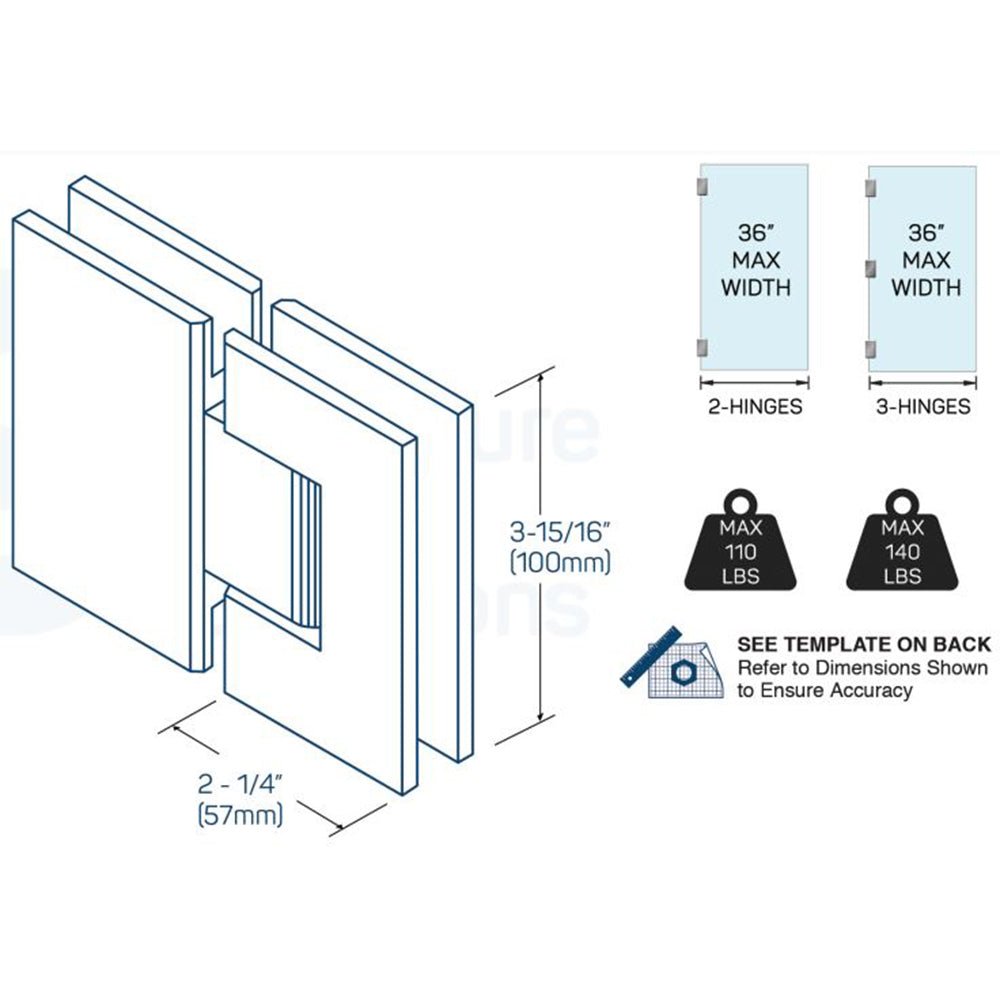 Structure Glass Solutions Heavy Duty 180° Glass to Glass Hinge SUP - 180 - Brushed Nickel