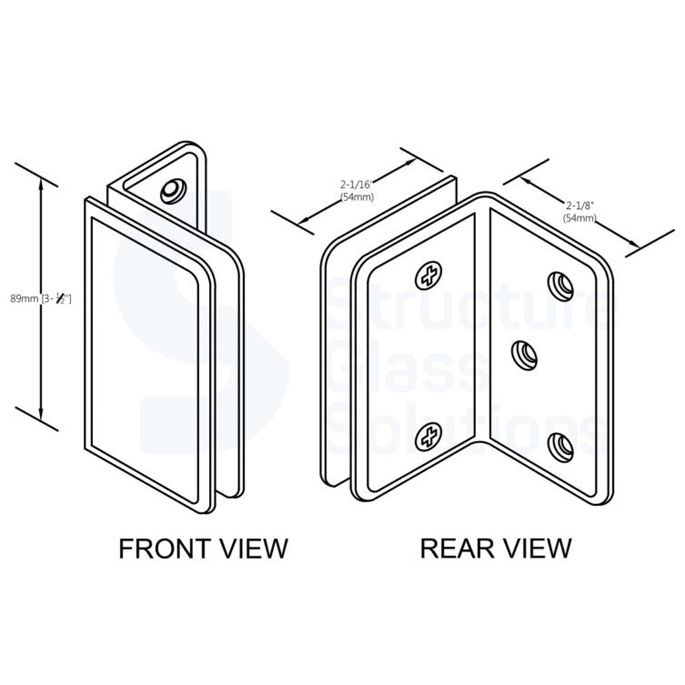 Structure Glass Solutions Heavy Duty 3 1/2" x 2 1/8" Beveled Glass Clamp GCB - 300 - Brushed Nickel