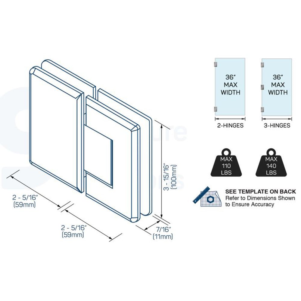 Structure Glass Solutions Heavy Duty Beveled 180° Glass to Glass Hinge SUPB - 180 - Brushed Nickel